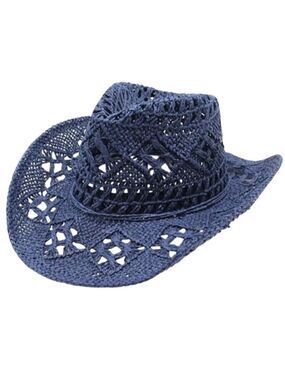 Blue Straw Cowboy Hat Rolled Brim One Size Western Cowgirl Beach